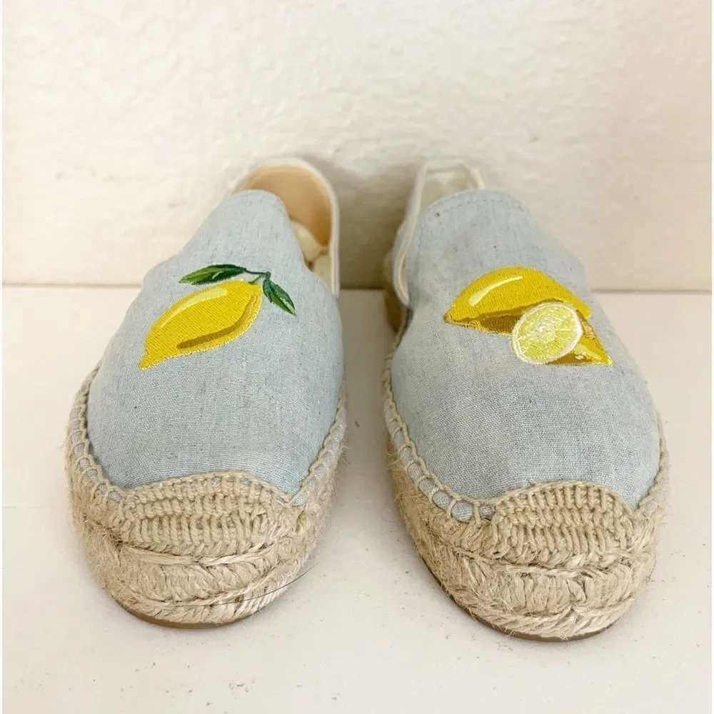 SOLUDOS platform espadrille flats embroidered lemons Size 9.5